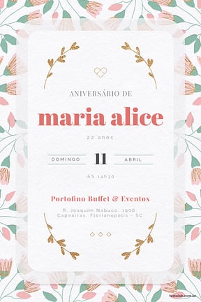 Modelo de Convite de Aniversario Adulto - Raminhos Rosa Convite de Aniversario Adulto - Raminhos Rosa