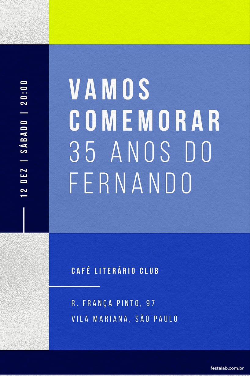 Convite Retangular Azul grátis para editar