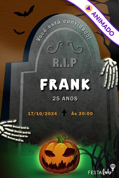 Modelo de Convite de Aniversario Adulto - RIP Convite RIP grátis para editar