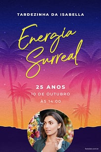 Modelo de Convite de Aniversario Adulto - Uma Festa ao Por do Sol Convite Uma Festa ao Pôr do Sol grátis para editar