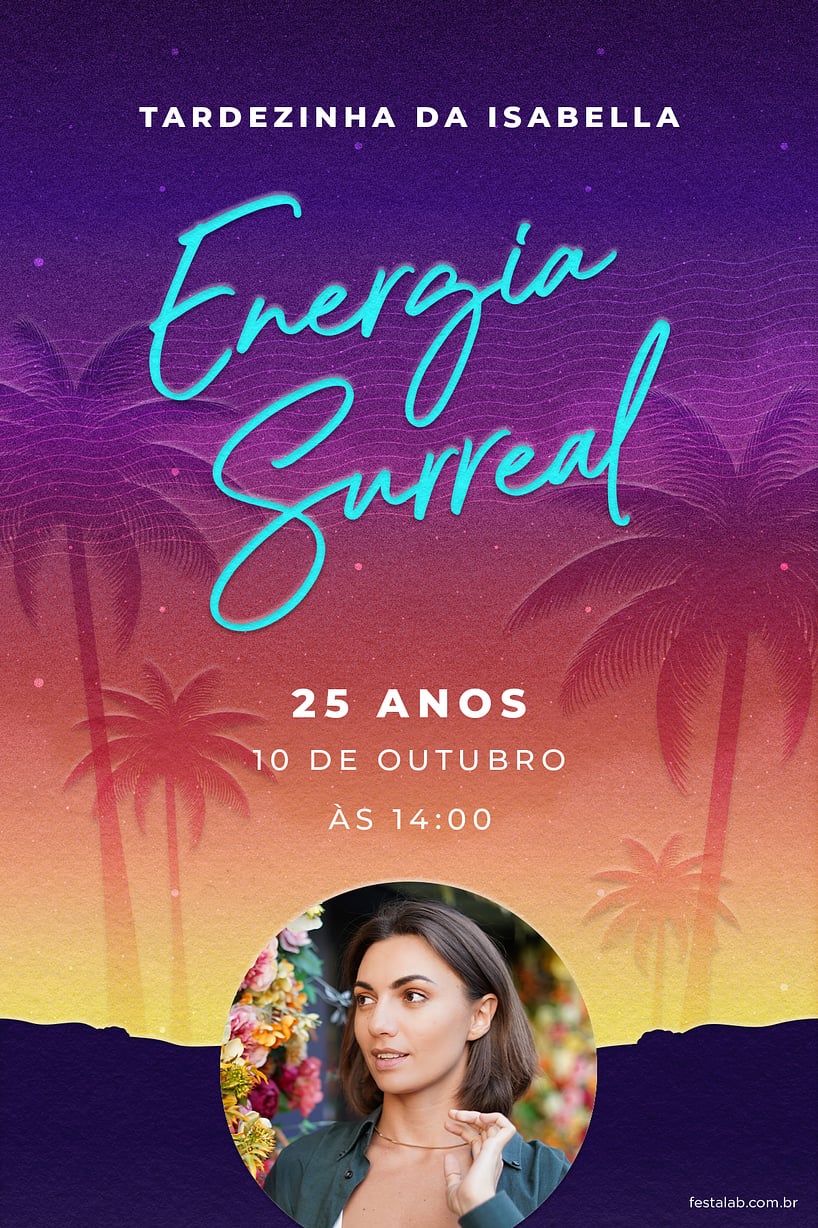 Convite de Aniversario Adulto - Uma Festa ao Por do Sol: Laranja e Roxo