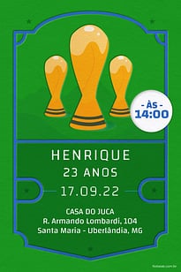 Modelo de Convite de Aniversario Adulto - Torcida verde Convite Torcida verde grátis para editar