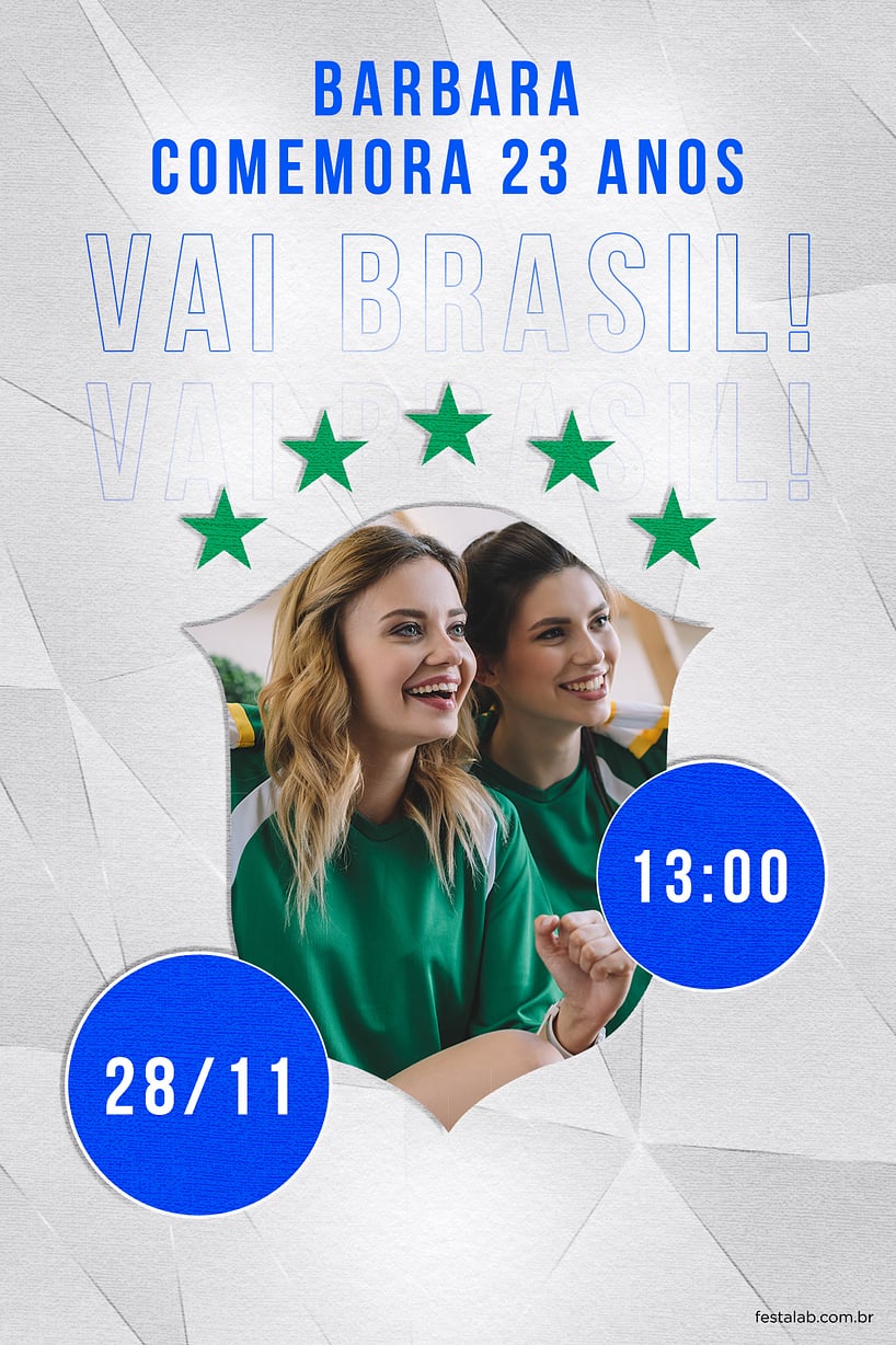 Criar convite de aniversário - Vai Brasil - cinza| FestaLab