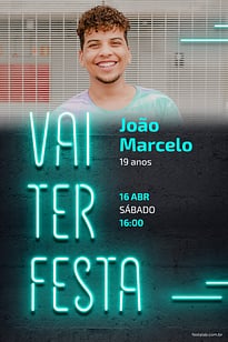 Modelo de Convite de Aniversario Adulto - Vai ter Neon Azul Convite Vai ter Neon Azul grátis para editar