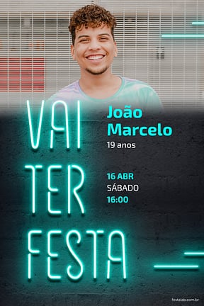 Modelo de Convite de Aniversario Adulto - Vai ter Neon Azul Convite de Aniversario Adulto - Vai ter Neon Azul