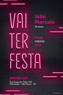 Modelo de Convite de Aniversario Adulto - Vai ter Neon Rosa Convite Vai ter Neon Rosa grátis para editar