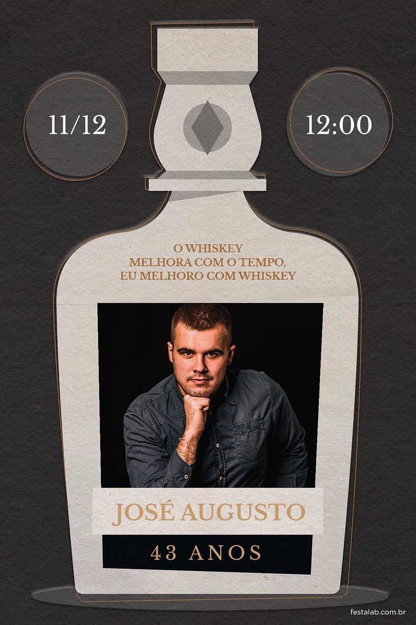 Convite Whisky preto grátis para editar