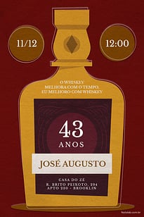 Modelo de Convite de Aniversario Adulto - Whisky vermelho Convite Whisky vermelho grátis para editar