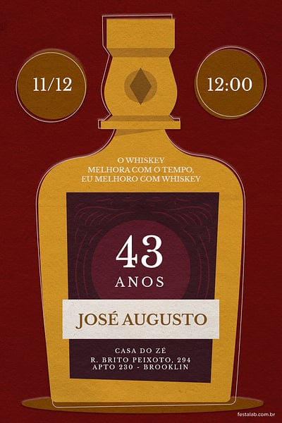 Modelo de Convite de Aniversario Adulto - Whisky vermelho Convite Whisky vermelho grátis para editar