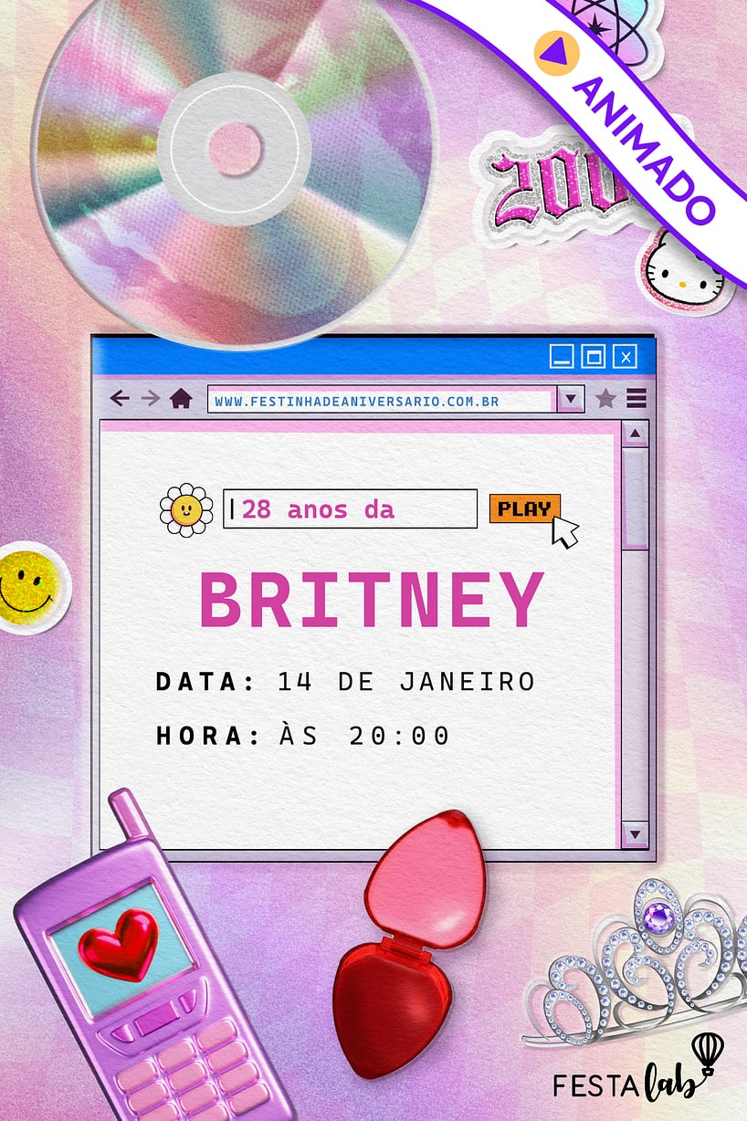 Convite de Aniversario Adulto - Y2k Party