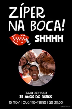 Convite de Aniversario Adulto - Ziper na Boca