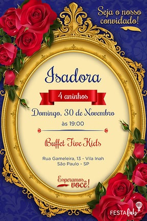 Modelo de Convite de Aniversario - A Bela e a Fera Celebram o Amor Convite de Aniversario - A Bela e a Fera Celebram o Amor