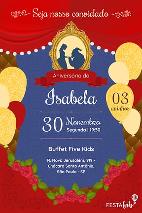 Modelo de Convite de Aniversario - A Magia de A Bela e a Fera Convite de Aniversario - A Magia de A Bela e a Fera