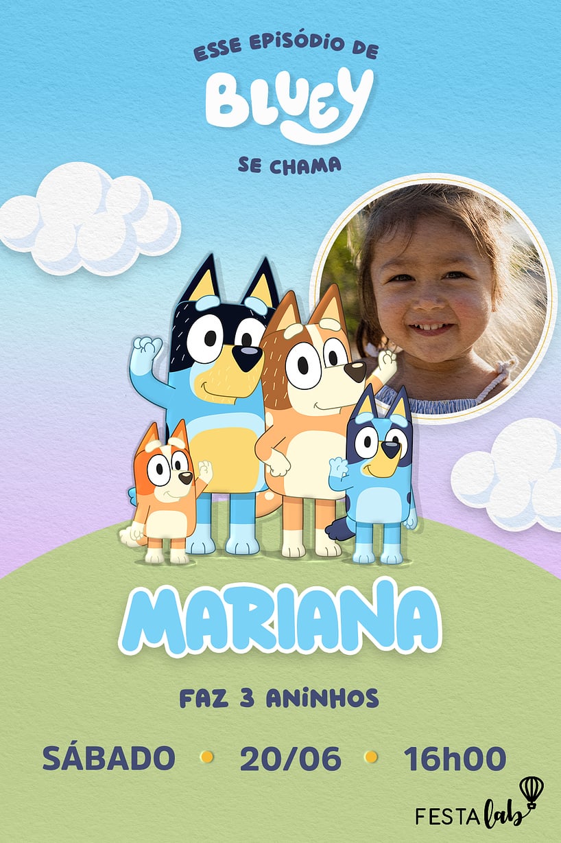 Criar convite de aniversário - A família da Bluey| FestaLab