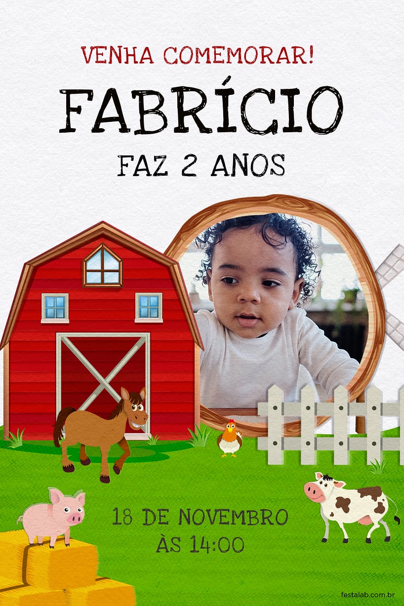 Convite A fazendinha grátis para editar