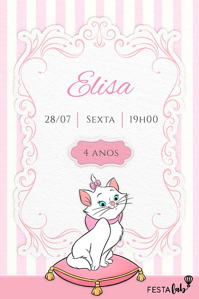 Criar convite de aniversário - A Festa da Gatinha Marie| FestaLab