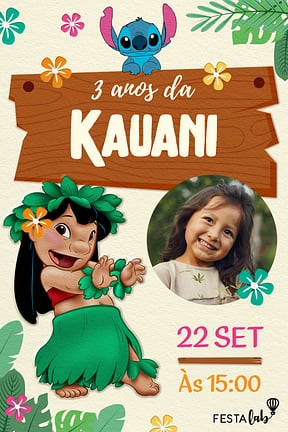 Convite de Aniversario - A Lilo e o Stitch