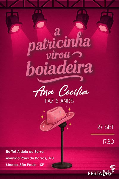 Modelo de Convite de Aniversario - A patricinha virou boiadeira Convite A patricinha virou boiadeira grátis para editar