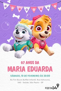 Modelo de Convite de Aniversario - A Skye e a Everest Convite A Skye e a Everest grátis para editar