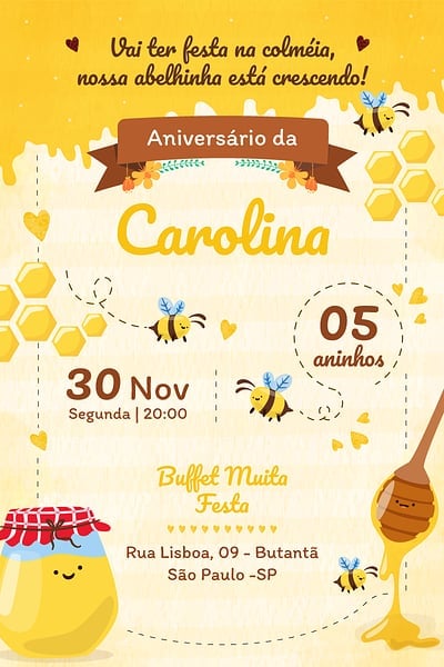 Modelo de Convite de Aniversario - Abelhinha Convite Abelhinha grátis para editar