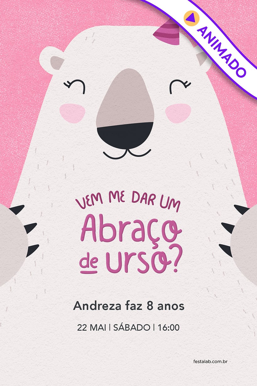 Convite de Aniversario - Abraco de urso
