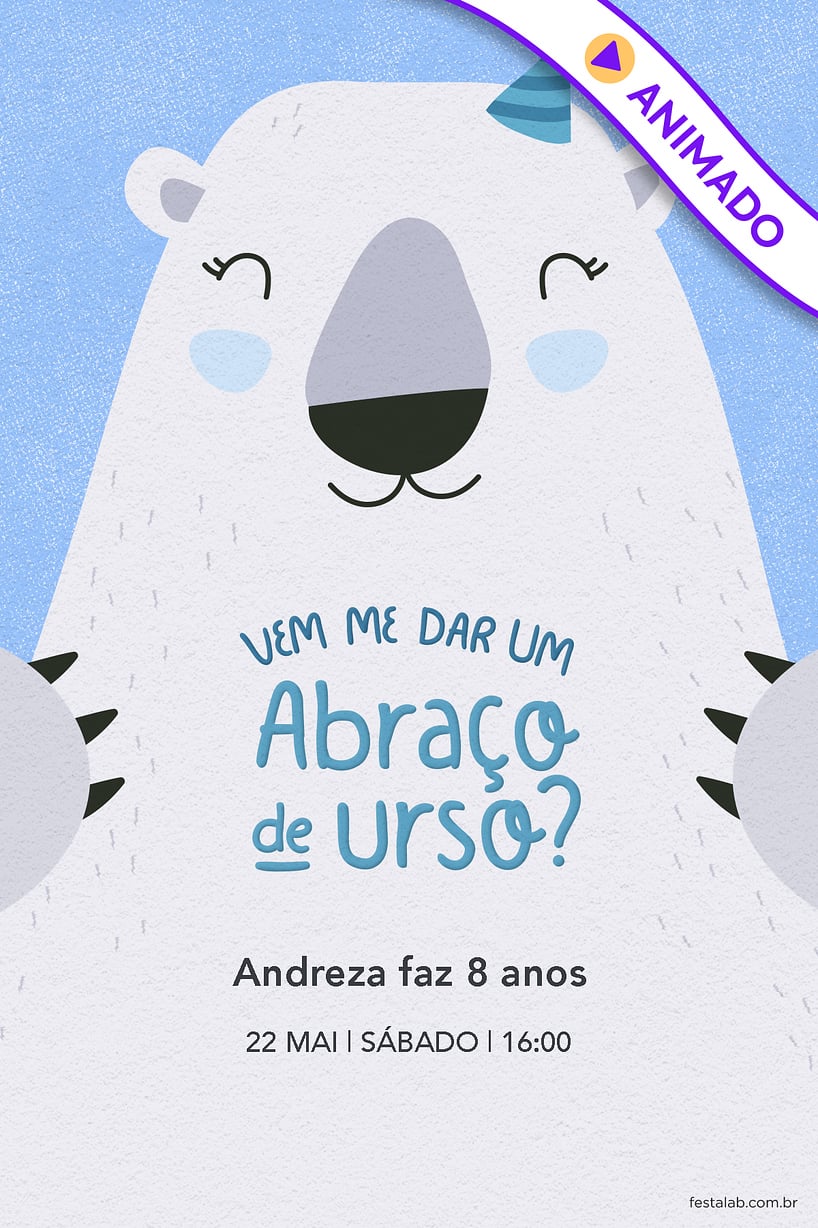 Convite Abraço de urso azul grátis para editar