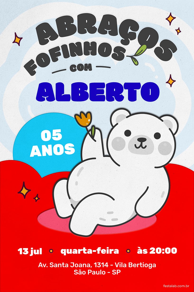 Convite Abraço Fofinho Vermelho grátis para editar