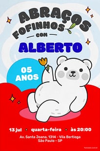 Modelo de Convite de Aniversario - Abraco Fofinho Vermelho Convite Abraço Fofinho Vermelho grátis para editar