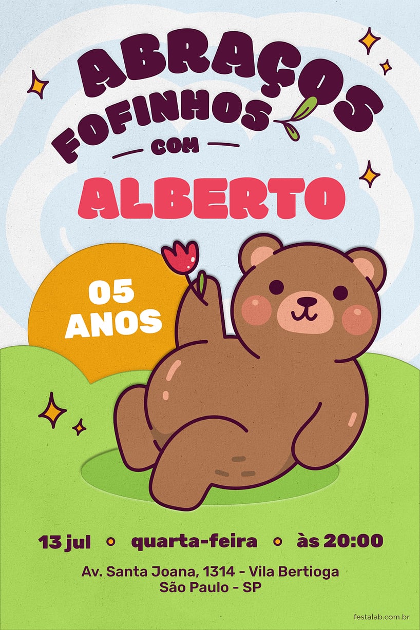 Convite Abraços fofinhos grátis para editar