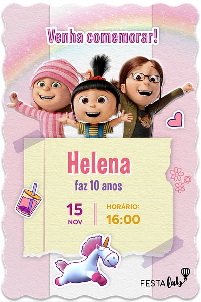 Criar convite de aniversário - Agnes e suas irmãs| FestaLab
