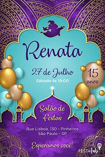 Modelo de Convite de Aniversario - Aladdin Convite Aladdin grátis para editar