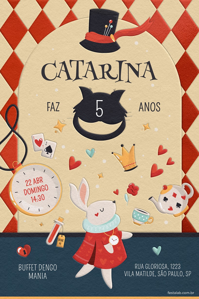 Convite O Mundo de Alice grátis para editar