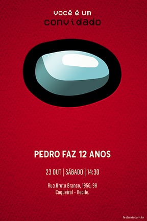 Modelo de Convite de Aniversario - Among Us: Vermelho Convite de Aniversario - Among Us: Vermelho
