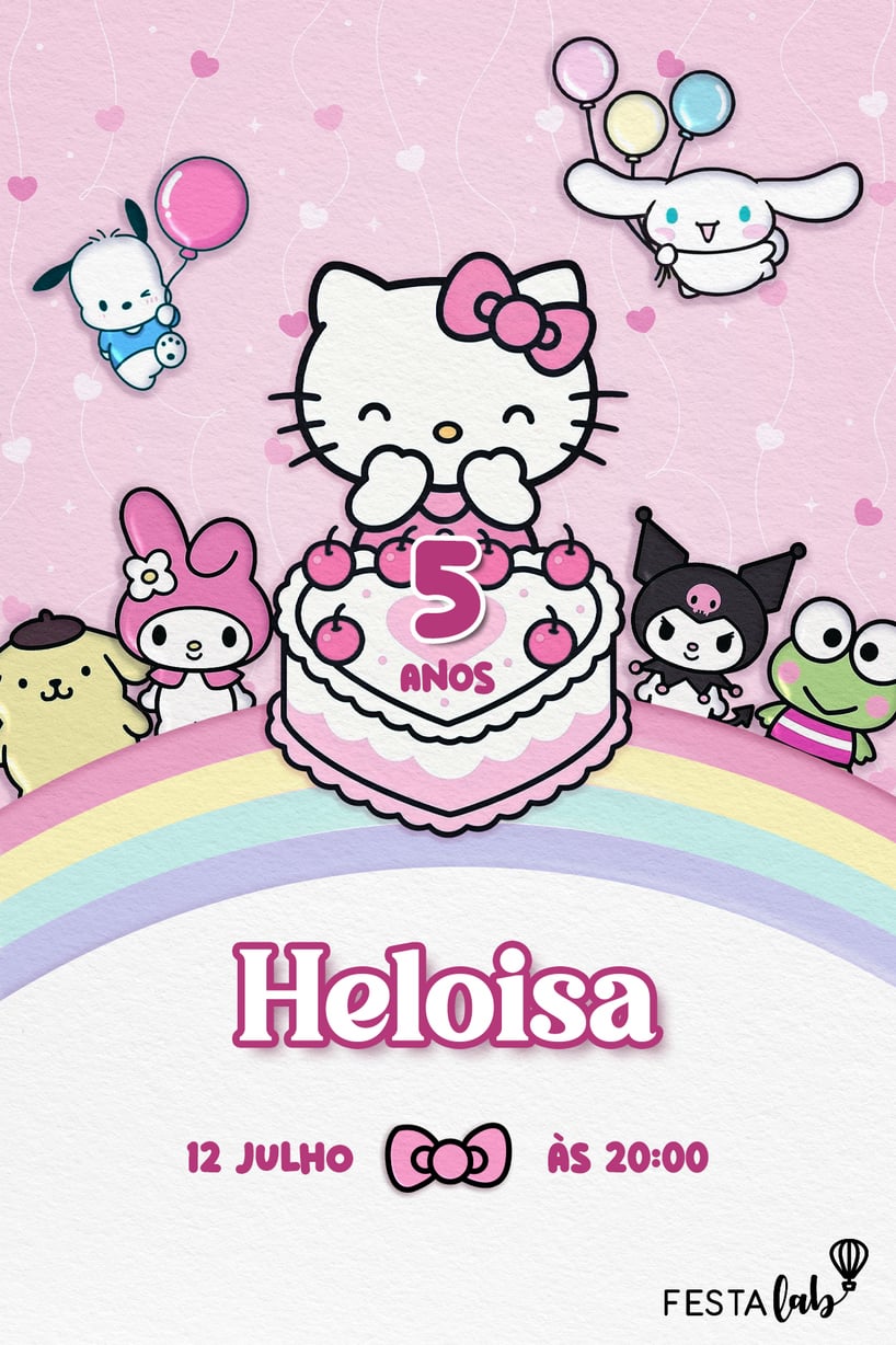 Convite de Aniversario - Aniversario Hello Kitty