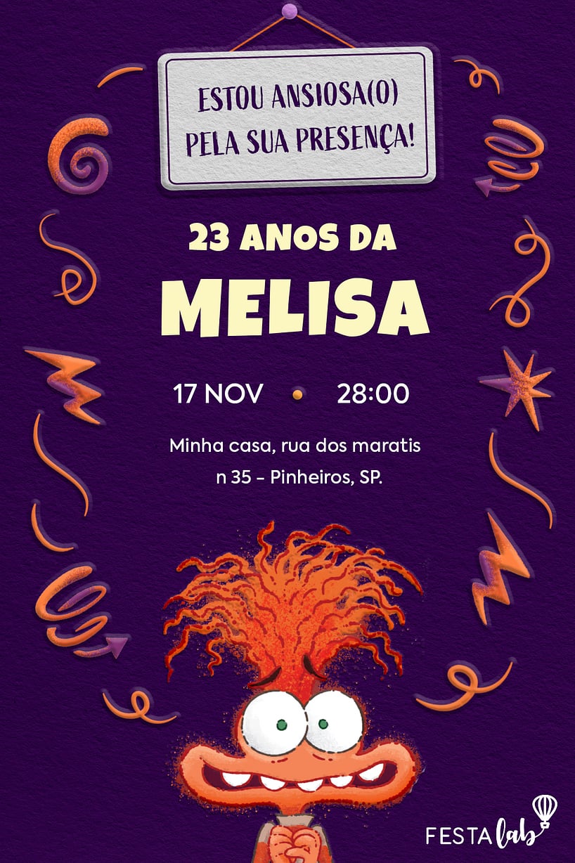 Convite Ansiedade grátis para editar