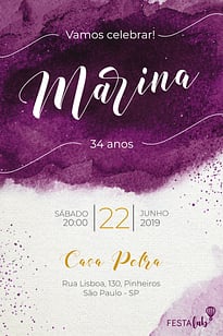 Modelo de Convite de Aniversario - Aquarela Convite Aquarela grátis para editar