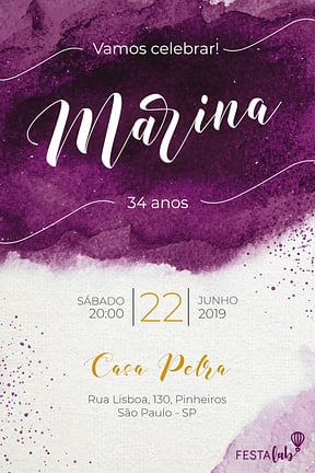 Modelo de Convite de Aniversario - Aquarela Convite de Aniversario - Aquarela