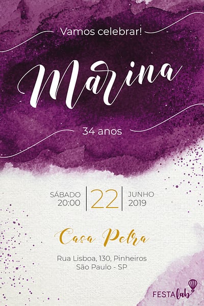 Modelo de Convite de Aniversario - Aquarela Convite Aquarela grátis para editar