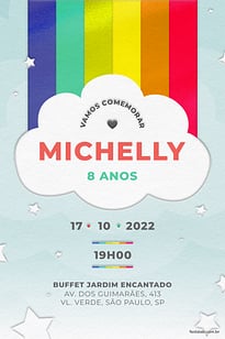 Modelo de Convite de Aniversario - Arco Iris Convite Arco Iris grátis para editar