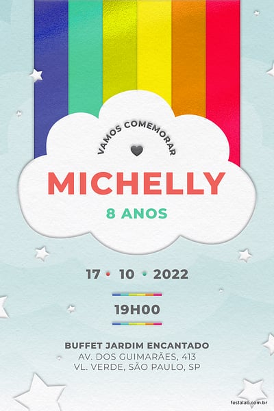 Modelo de Convite de Aniversario - Arco Iris Convite Arco Iris grátis para editar