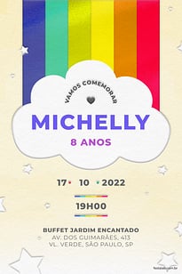 Modelo de Convite de Aniversario - Arco Iris amarelo Convite Arco Iris amarelo grátis para editar