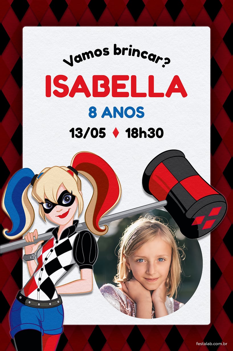 Convite Arlequina grátis para editar