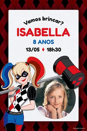 Convite de Aniversario - Arlequina