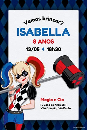 Convite de Aniversario - Arlequina Azul