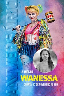 Modelo de Convite de Aniversario - Arlequina azul e rosa Convite Arlequina azul e rosa grátis para editar