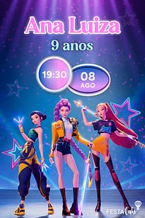 Modelo de Convite de Aniversario - As Huntrix Convite As Huntrix grátis para editar