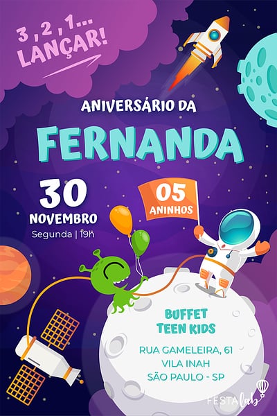Modelo de Convite de Aniversario - Astronauta Convite Astronauta grátis para editar