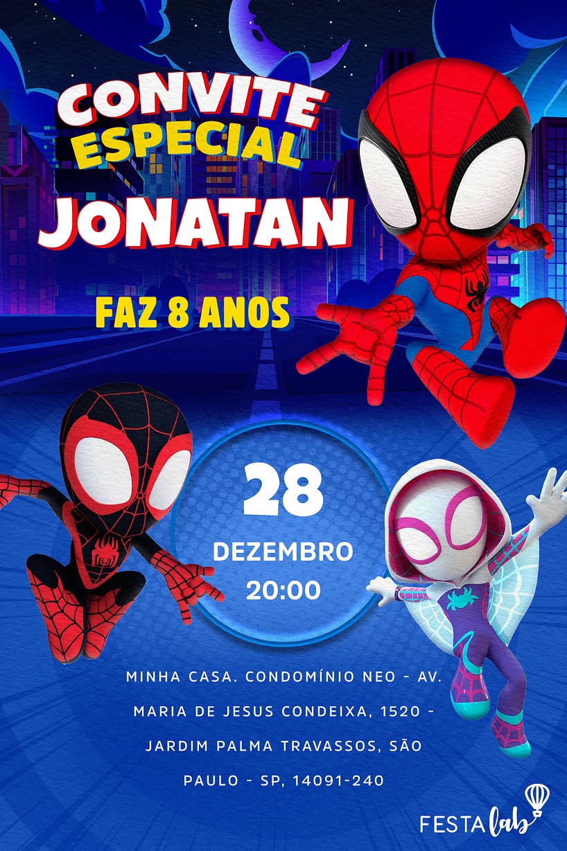 Criar convite de aniversário - Aventura com Spidey| FestaLab