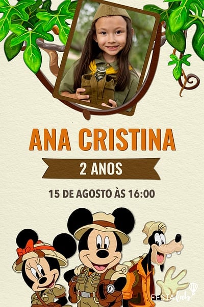 Modelo de Convite de Aniversario - Aventura do Mickey Convite Aventura do Mickey grátis para editar