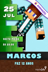 Modelo de Convite de Aniversario - Aventura no Minecraft Convite Aventura no Minecraft grátis para editar